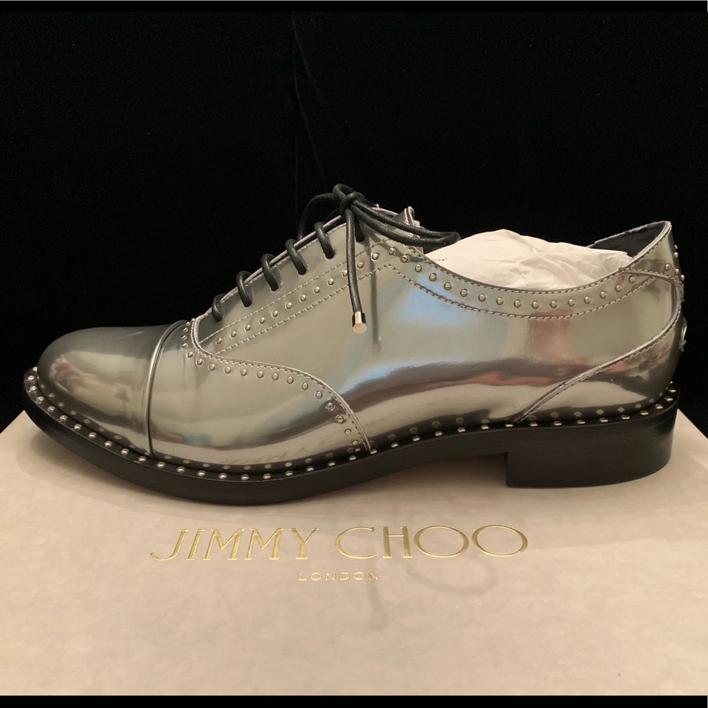 JIMMY CHOO Mirror Silver Oxford, 39-1/2